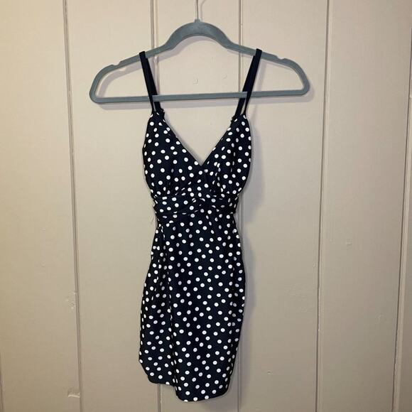 Liz Lange Maternity Swim Tank Black and White Polka Dot Medium - Picture 1 of 5